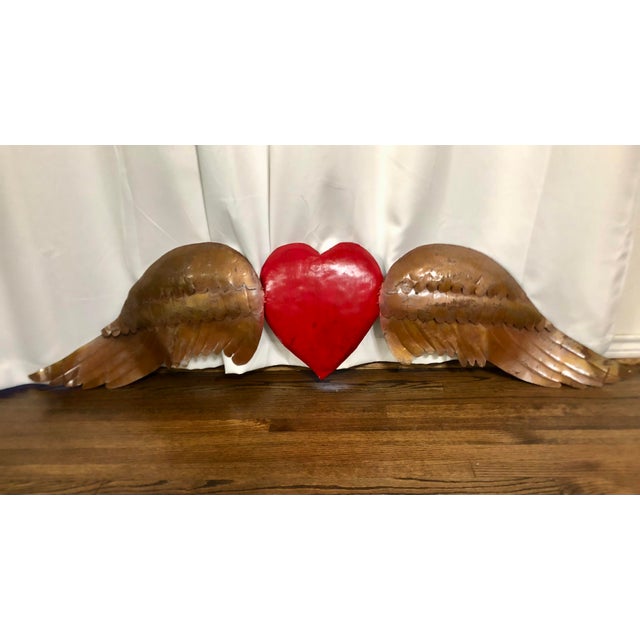 Rustic Large Vintage Metal Winged Flying Heart Wall Decor For Sale - Image 3 of 8