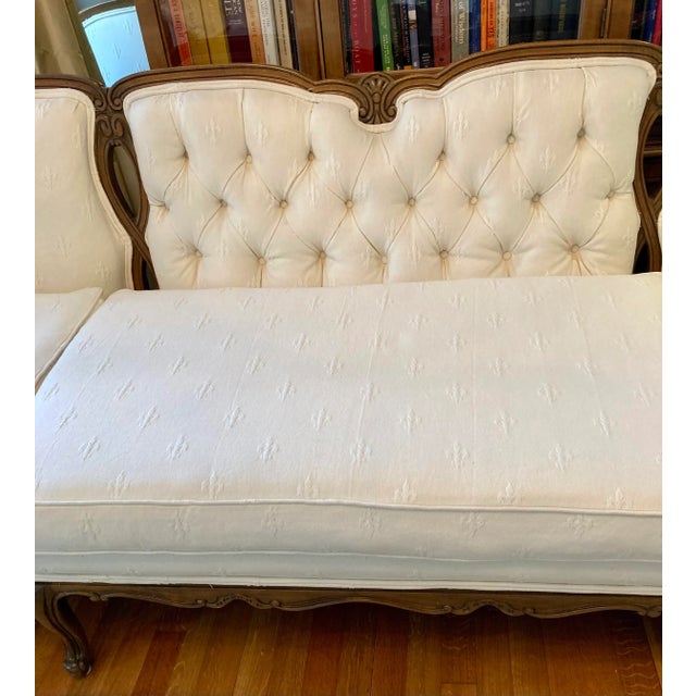 1950s Vintage Louis XV Ivory Fleur De Lis Pattern Sofa For Sale - Image 5 of 13