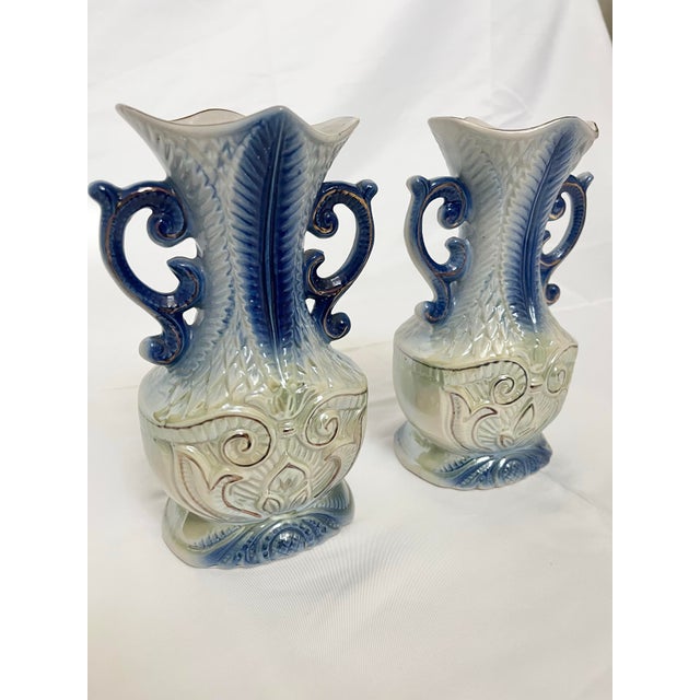 Vintage Brazilian Iridescent Ceramic Vases - A Pair For Sale - Image 4 of 9