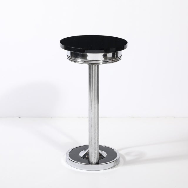 Chrome Art Deco Machine Age Scroll Form Drinks Table in Chrome and Black Lacquer For Sale - Image 8 of 15