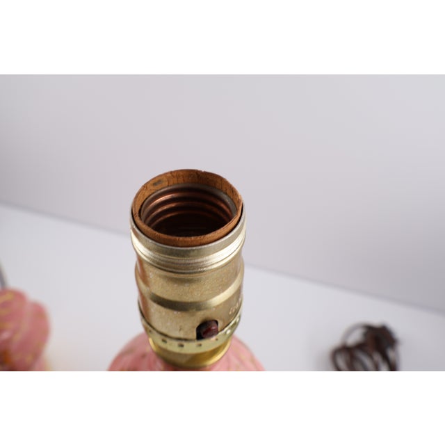 Ceramic Vintage Pink Ceramic Bow Lamps With Gold Accents Hollywood Regency, 12 In - a Pair For Sale - Image 7 of 10