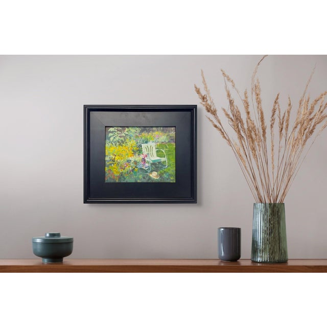 Early 21st Century Backyard Rocker by Jeff Slemons | Gouache on illustration board Garden scene with chair and flowers. For Sale - Image 5 of 10