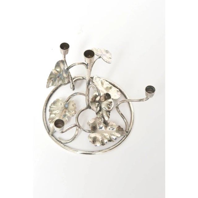 Metal Silver Plate Floral Leaf Candle Stick Holder, Four Candles For Sale - Image 7 of 8