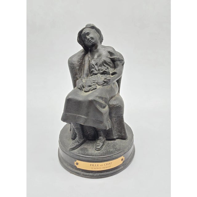 Description: Made by H. Kalish Titled "Fille et Chat" Bronze Condition: Excellent Minor signs of age and use Measurements:...