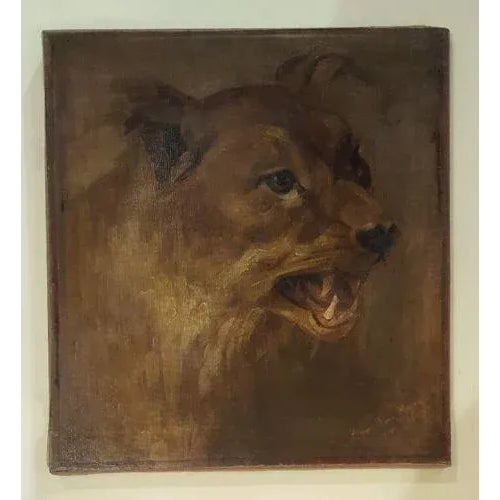 Antique impressionist portrait of a large cat or lion. Oil on canvas signed & dated J. van Hayvelt 1905. Good condition -...