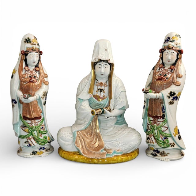 Japanese Kutani Porcelain Buddhist Triad of Kannon, 1800s For Sale - Image 13 of 13