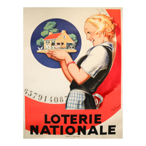 1925 Original French Art Deco Poster, Loterie Nationale - René Vincent - Linen Backed - Oversize