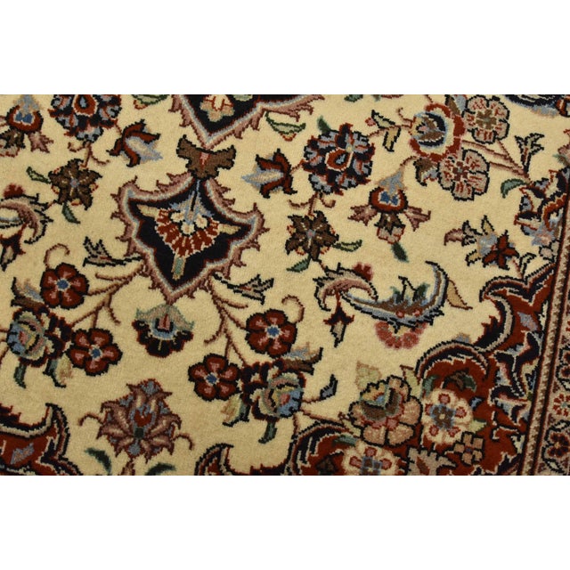 Fine Kashmar Rug 3’5′ X 4’8” Ivory Wool Traditional Hand-Knotted Carpet For Sale - Image 4 of 12