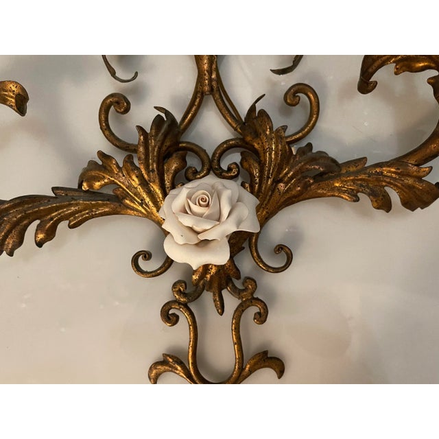 Metal Large Gold Gilded Florentine Sconces, 1960s, Set of 2 For Sale - Image 7 of 8
