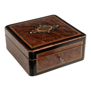 19th Century Napoleon III Marquetry Box, Mother of Pearl Inlay