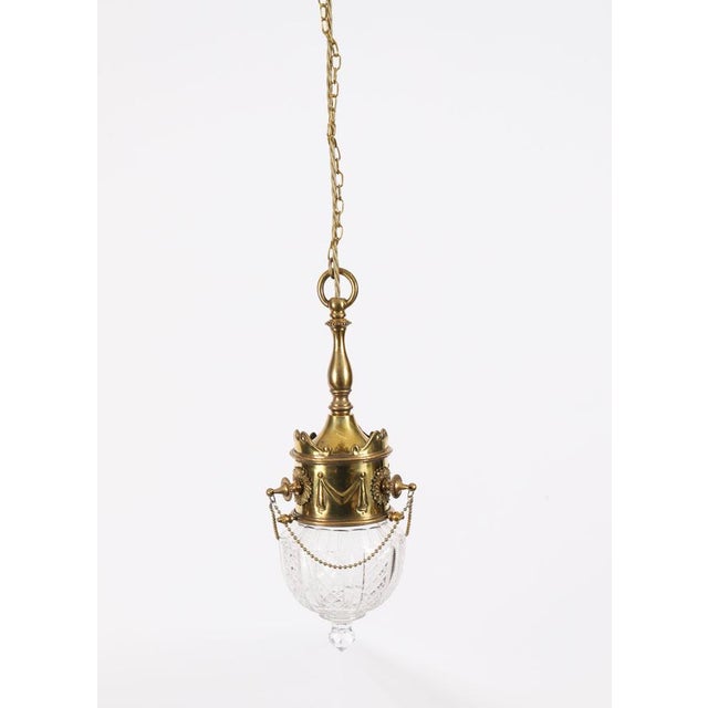 Metal Antique Edwardian Brass & Cut Crystal Ceiling Lights, 1900, Set of 2 For Sale - Image 7 of 16