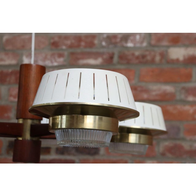 Mid-Century American Modern Walnut and Brass Chandelier Pendant by Imperialites For Sale - Image 18 of 18