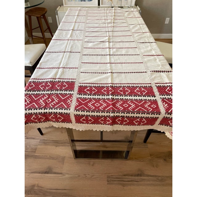 Large Antique Balkan Bulgarian Ethnographic embroidered Handspun textile.