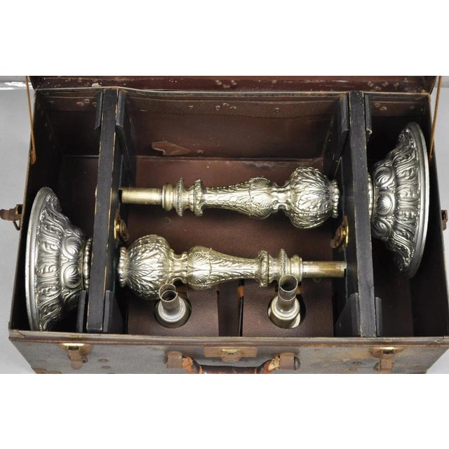 Vintage 43" Tall Baroque Silver Plated Collapsible Floor Candlesticks in Box For Sale - Image 13 of 15