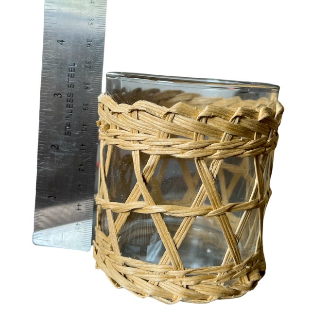 Rustic European Pair of Wicker-Wrapped Glass Votive Candle Holders – Coastal, French Riviera & Palm Beach Style (7 Sets Available) For Sale - Image 3 of 4