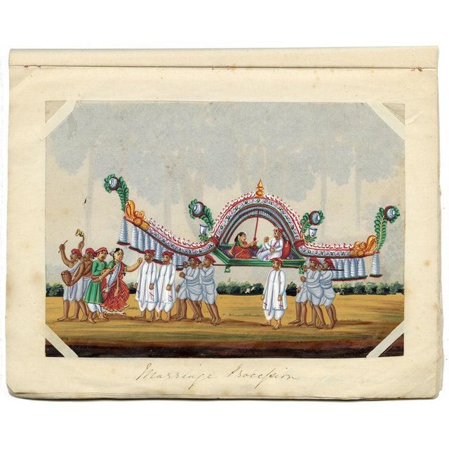 Gold Indian Company School, Marriage Procession, 1800s, Gouache on Paper For Sale - Image 8 of 9