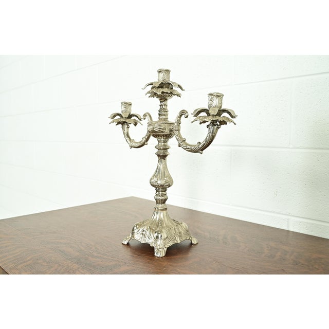 A gorgeous antique Victorian silver plate three-light candelabra In the manner of Tiffany & Co. USA, Circa Early 20th...
