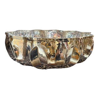 Modern Italian Hand Pounded Silver Serving Bowl For Sale