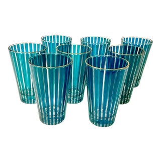 1950s Vintage Boho Chic Carnival Tent Striped Tumbler Glasses - Set of 8. For Sale