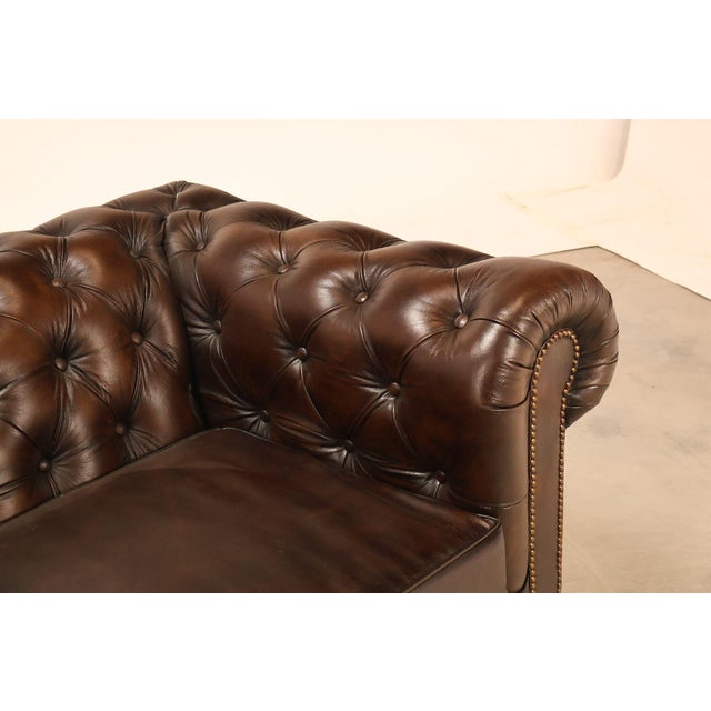 Chesterfield Style 7 Foot Espresso Brown Tufted Leather Sofa For Sale In Philadelphia - Image 6 of 16