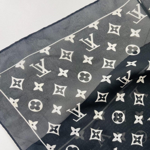 French Louis Vuitton Black Monogram 100% Silk Scarf For Sale - Image 3 of 7