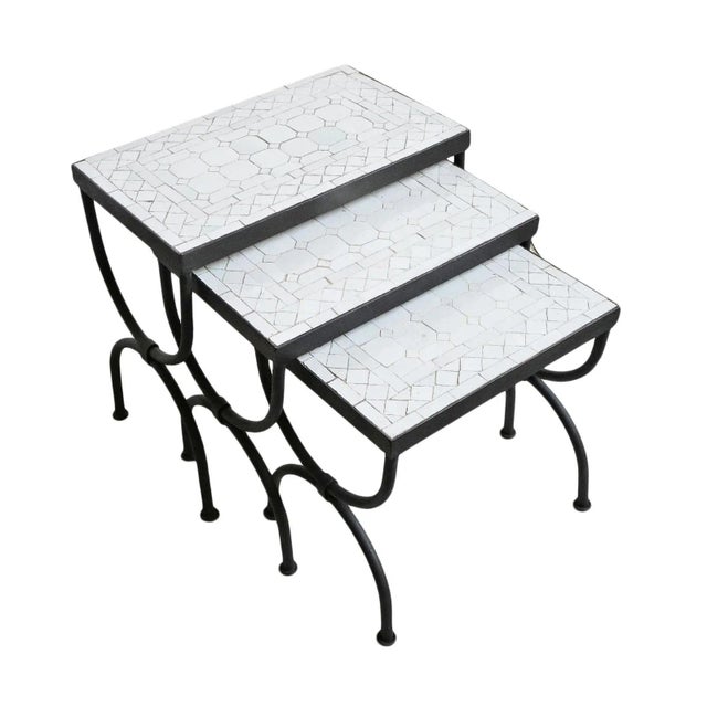 Outdoor Mosaic Moroccan Nesting Tables - Set of Three For Sale In Los Angeles - Image 6 of 6