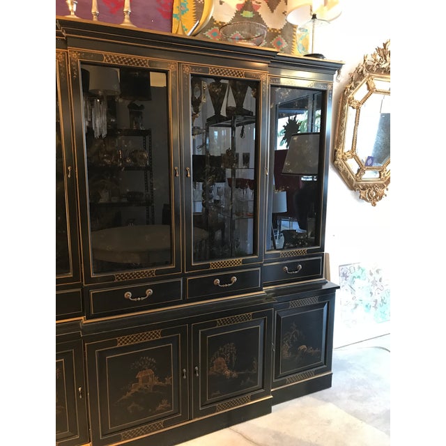 Mid-Century Asian Modern Black and Gold Painted Breakfront ...