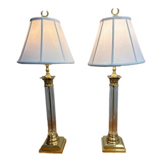 Remington Lamp Crystal Corinthian Column Table Lamps, Pair For Sale
