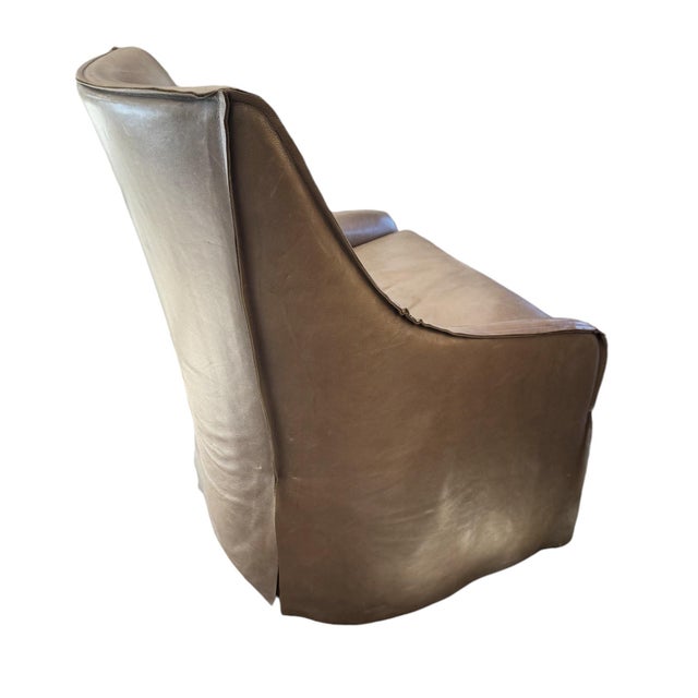 Animal Skin Pair of Taupe Leather, Skirted Slip-Covered Verellen Chairs on Casters For Sale - Image 7 of 14