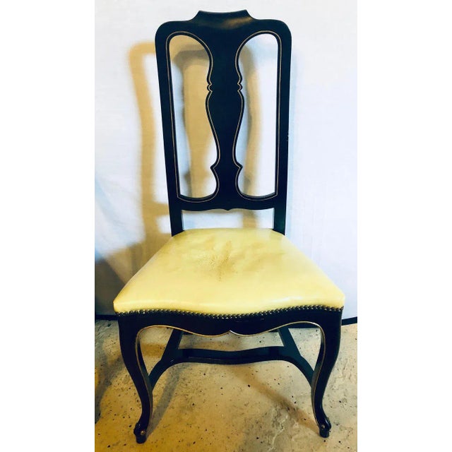 Set of Eight Queen Anne Ebonized and Gilt Decorated Dining Chairs For Sale - Image 4 of 13