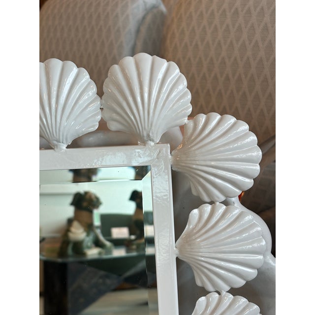 Vintage coastal Palm Beach metal tole scalloped seashell wall mirror. Perfect size for a bathroom or powder room! Newly...
