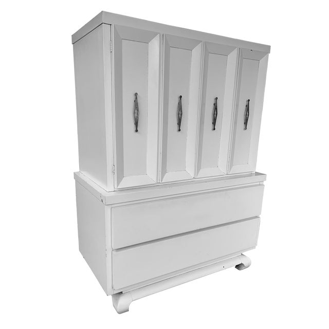 Vintage American of Martinsville White Highboy Dresser Asian Style Ming