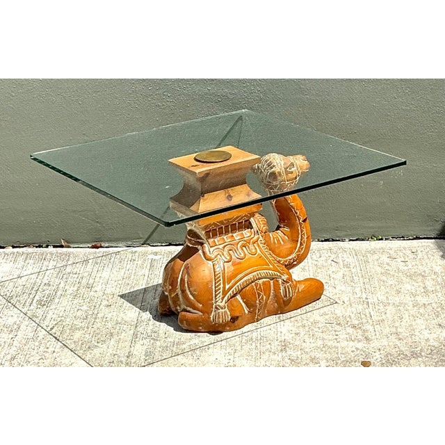 Mid-Century Modern Vintage Carved Wood Camel Glass Table For Sale - Image 3 of 17