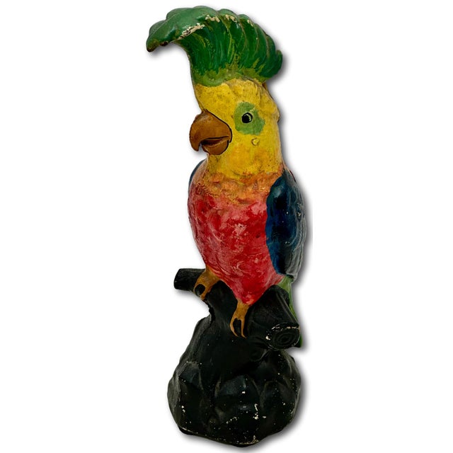 Metal Rare Very Large 14 1/2 Inches Tall Antique American Cast Iron Cockatoo - Parrot Doorstop in Original Paint Circa 1920s For Sale - Image 7 of 18