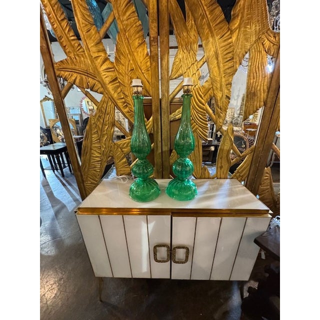 Contemporary Murano Kelly Green Lamps - a Pair For Sale - Image 4 of 5