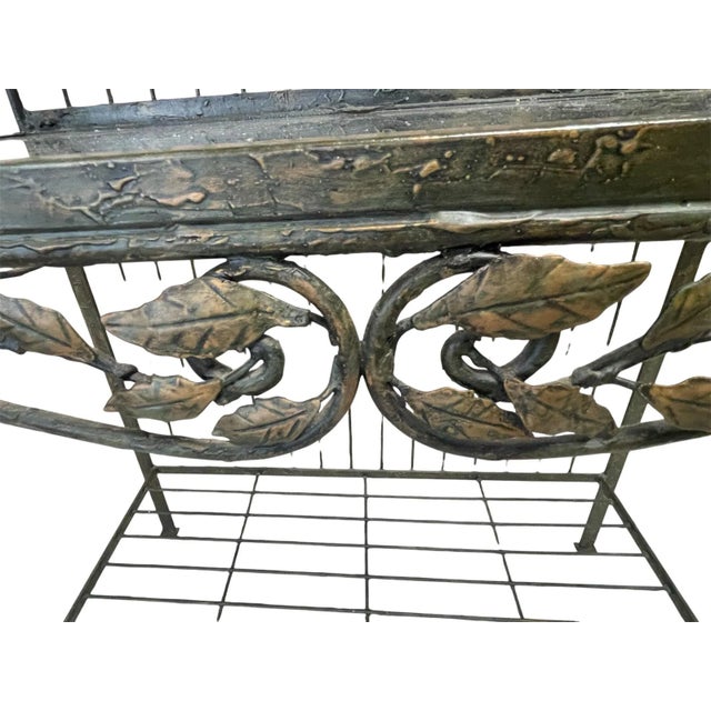 Art Nouveau Vintage Designer Faux Bois Iron & Glass Etagere For Sale - Image 3 of 11