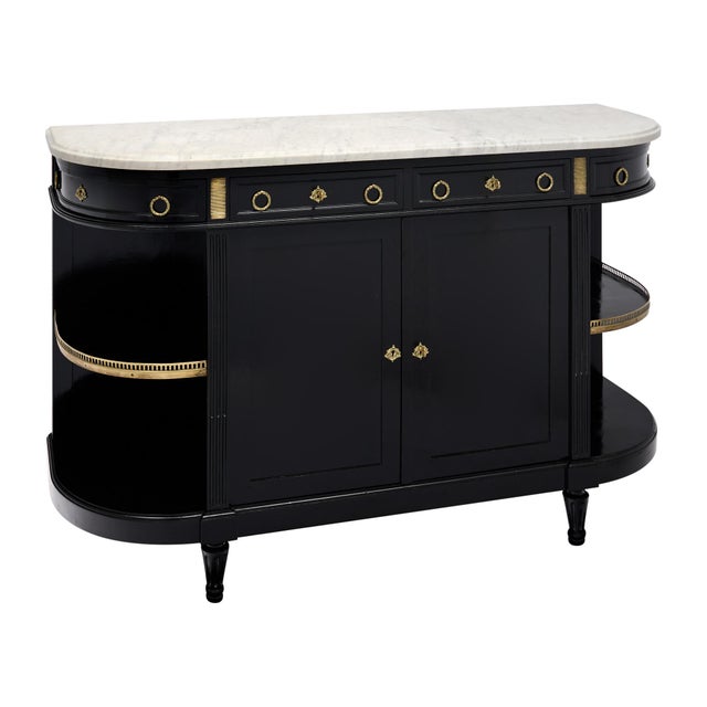 French Louis XVI Ebonized Mahogany Buffet With Carrara Marble and Brass Galleries, Circa 1880 For Sale - Image 4 of 9
