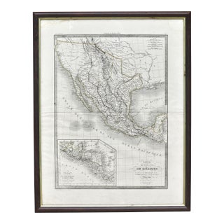 Antique 1825 Brué Map of Mexico & California — Framed French Engraving, 27.5" × 21.5" For Sale