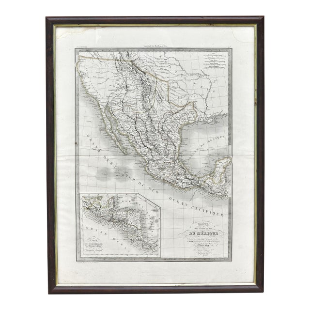 Antique 1825 Brué Map of Mexico & California — Framed French Engraving, 27.5" × 21.5" For Sale