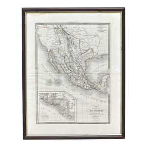 Antique 1825 Brué Map of Mexico & California — Framed French Engraving, 27.5" × 21.5"