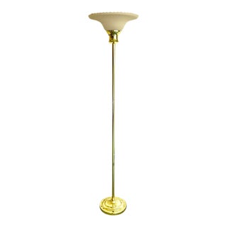 1980s Brass Ruffle-Top Torchere Floor Lamp For Sale