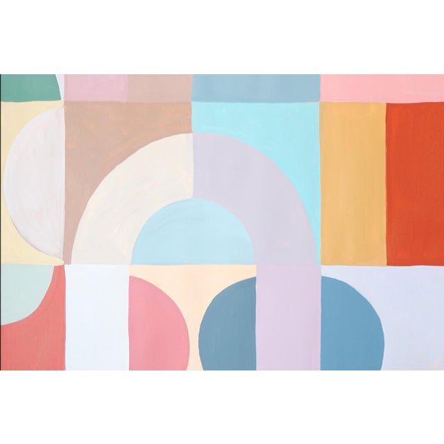 2020s 2026, Art Deco Painting Diptych, Celestial Bodies, Geometric Bauhaus Patterns on Paper, Pastel Tones Palette by Natalia Roman For Sale - Image 5 of 10