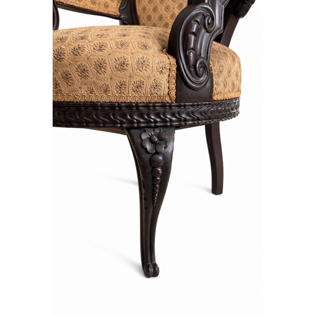 19th Century Victorian Carved Walnut Upholstered Armchair For Sale - Image 4 of 5