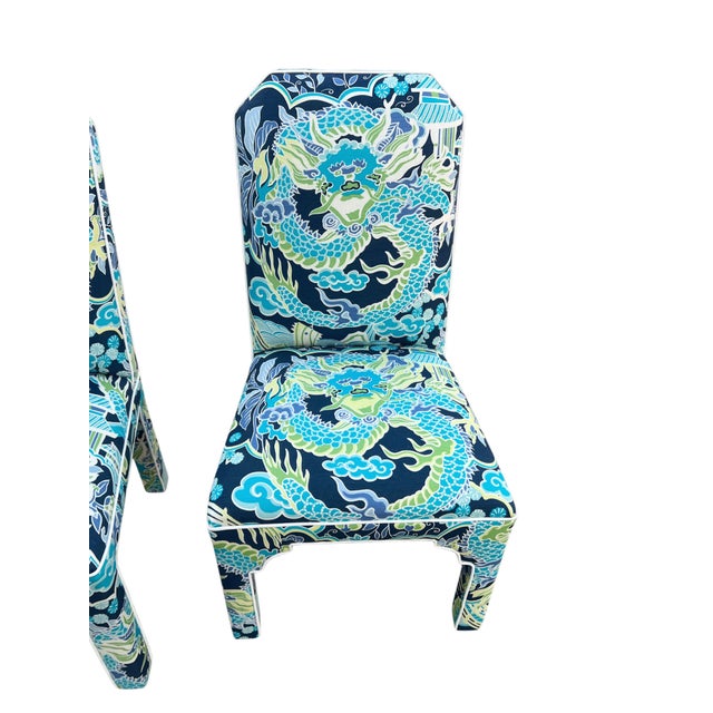 Pair MCM CasaBique Ming Armchairs in Thibaut “Imperial Dragon” For Sale - Image 6 of 18