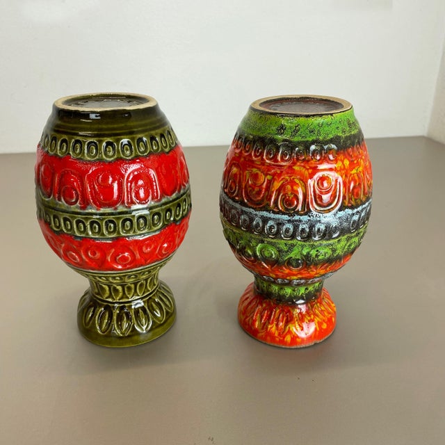 Multi-Color Fat Lava Op Art Pottery Vase from Bay Ceramics, Germany, 1970s, Set of 2 For Sale - Image 14 of 18