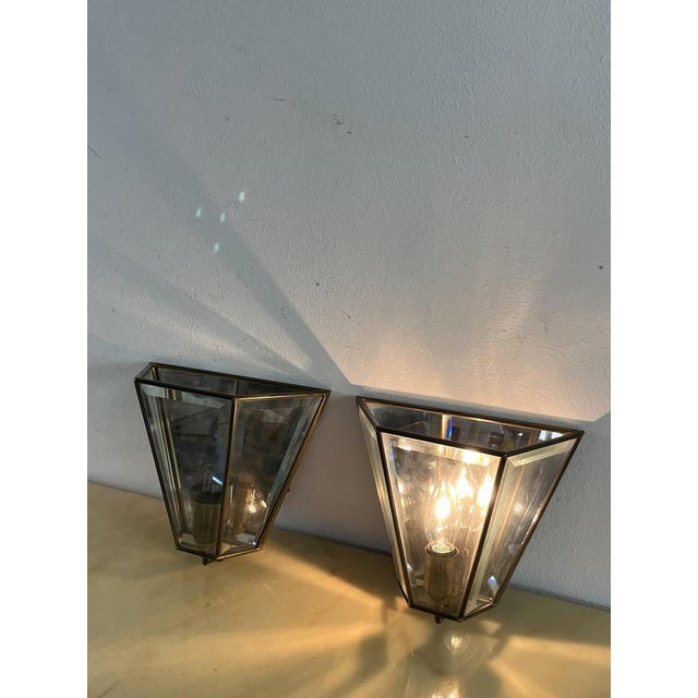 Mid-Century Modern Brass and Glass Mirror Wall Lamps, 1950s, Set of 2 For Sale - Image 10 of 16