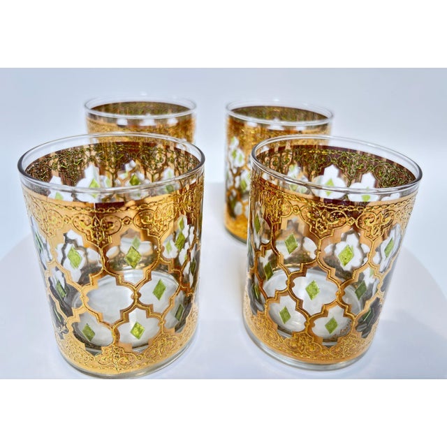 Mid 20th Century Vintage Set of 4 Old Fashioned Valencia by Culver With 22-Karat Gold For Sale - Image 5 of 12
