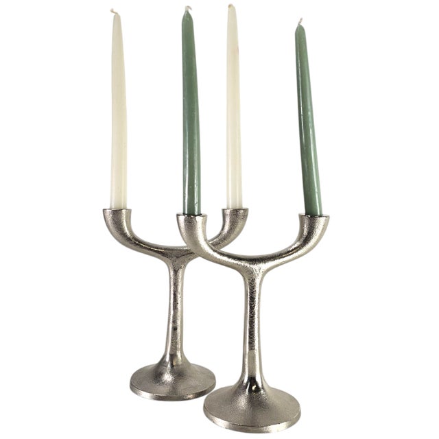 Crate & Barrel Danish Modern Candelabras in Silver Minimalist, Brutalist 9.5" For Sale - Image 11 of 11