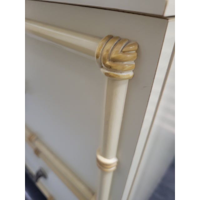 Vintage Faux Bamboo Palm Beach Regency Single 2 Drawer Night Stand Matching Mirror- Set 2 For Sale - Image 10 of 10