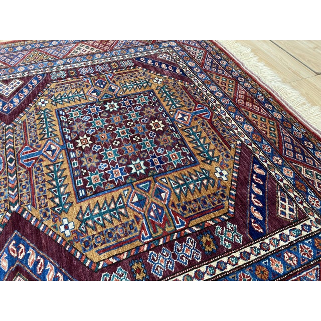 5x7 Ft. Lori Pambak Kazak Design Rug, Gold Aubergine Wool For Sale - Image 9 of 9